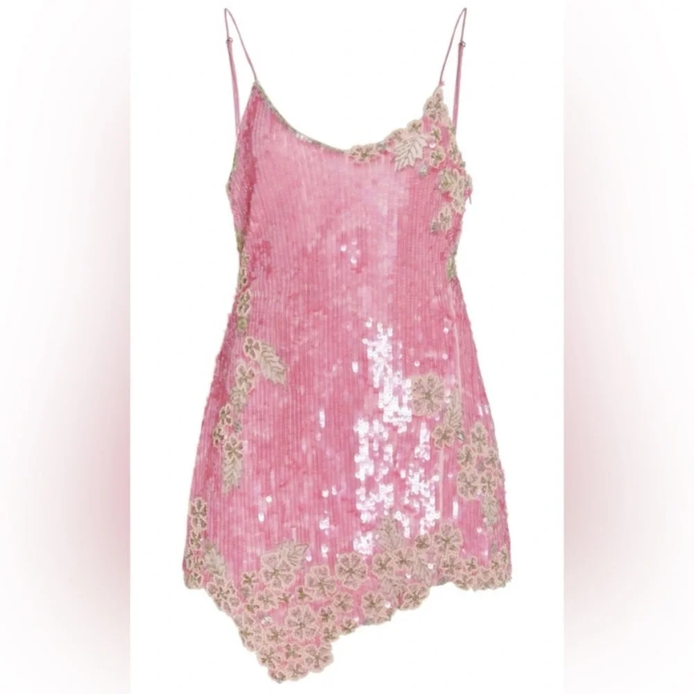 LoveShackFancy Pink Sequin Floral Mini Dress - Picture 10 of 15